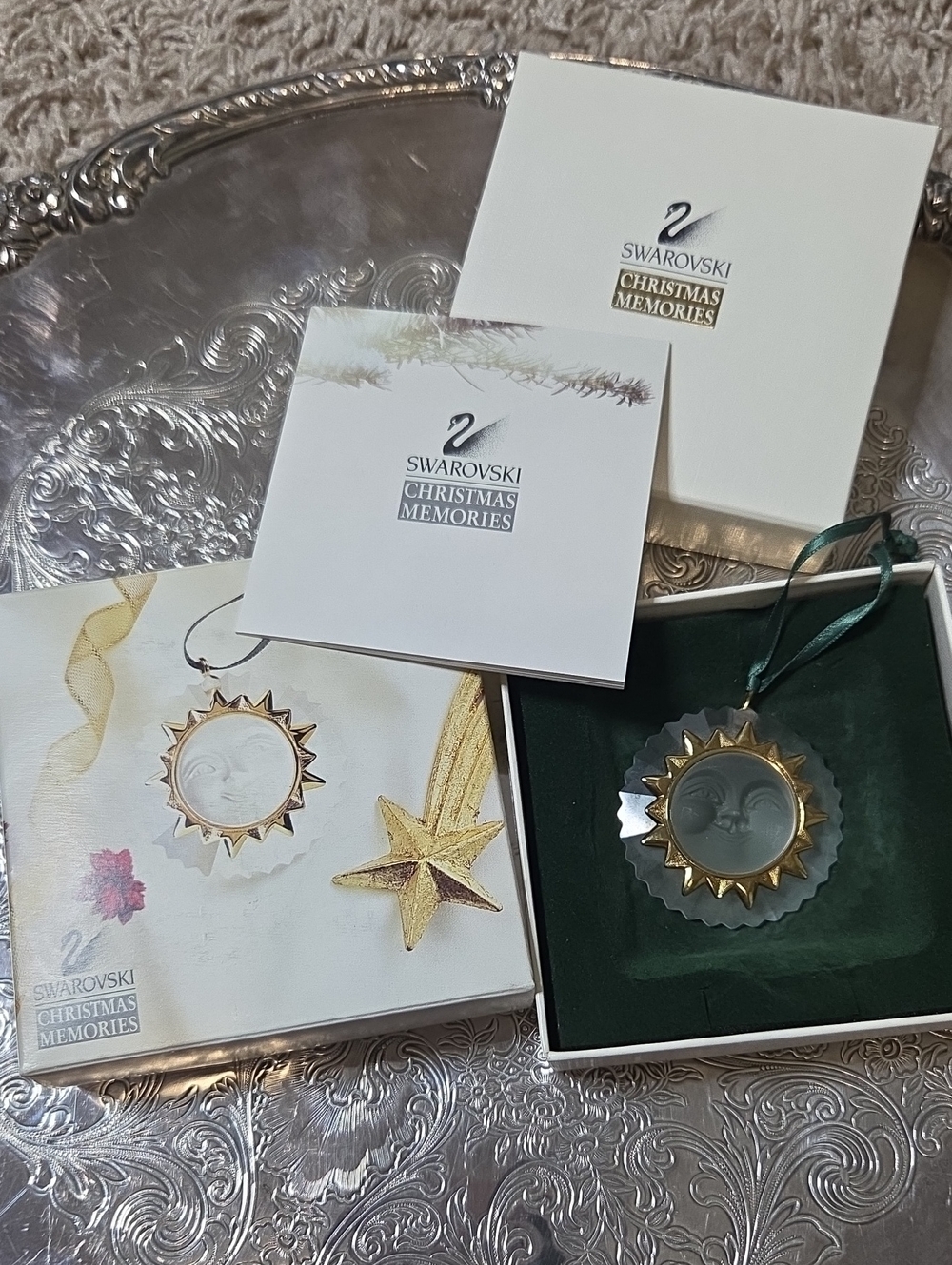 NIB ~ Swarovski Gold and Clear Sun Face Crystal Ornament, RARE!